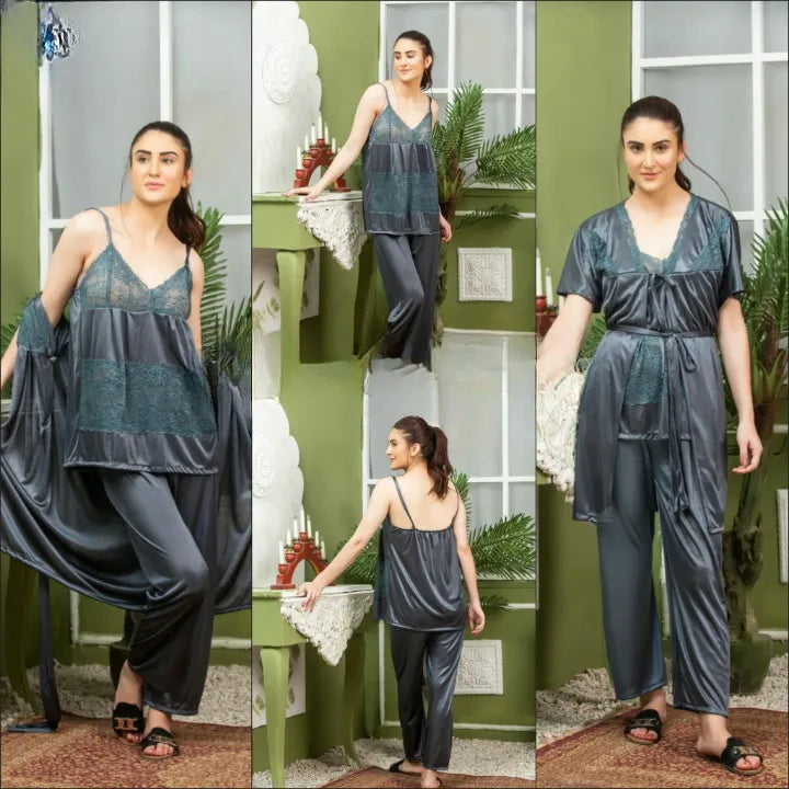 Ladies 3 Pieces Full Hot Nighty / sleepwear For Women (Gown + Inner + Panty)