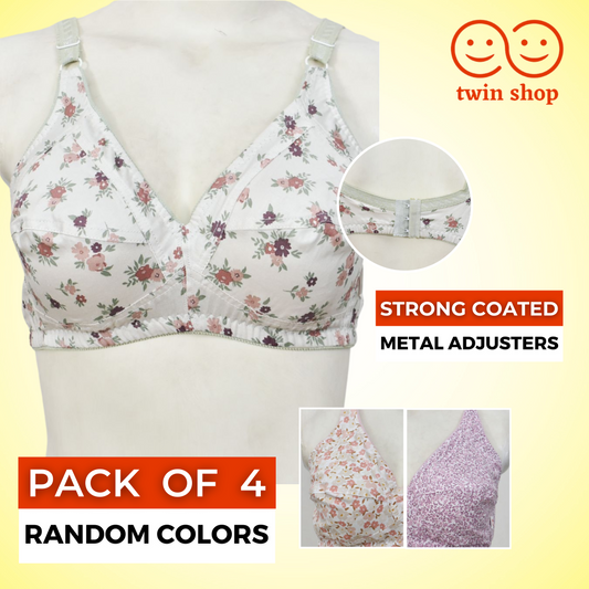 Pack of 4- Cotton Bra for Women Girls| Non Padded Ladies Brazier| Irani Bra