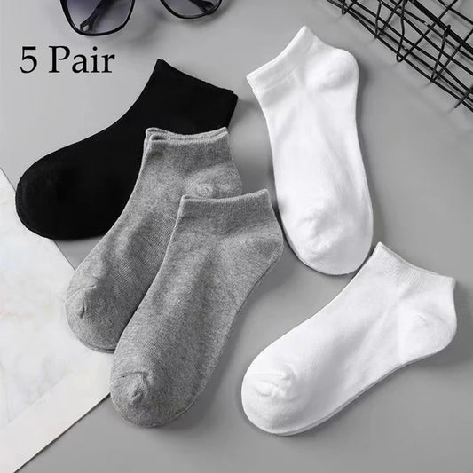 5 Pairs Cotton Ankle Socks For Men Women - 3 Random colors