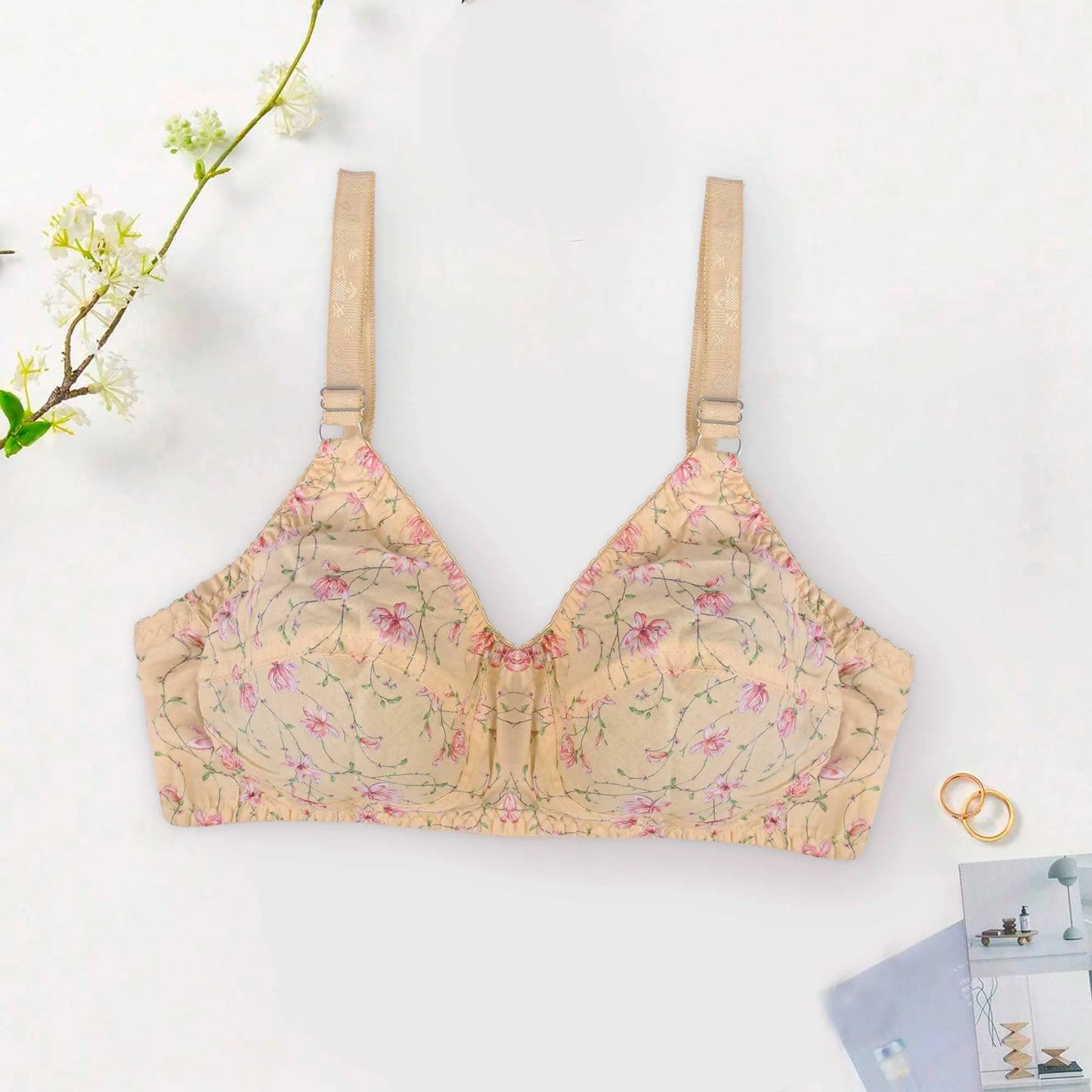 Lawn Printed Bra for Women Girls| Flower Prints Soft and Smooth Stuff Bra for Ladies| Skin Color