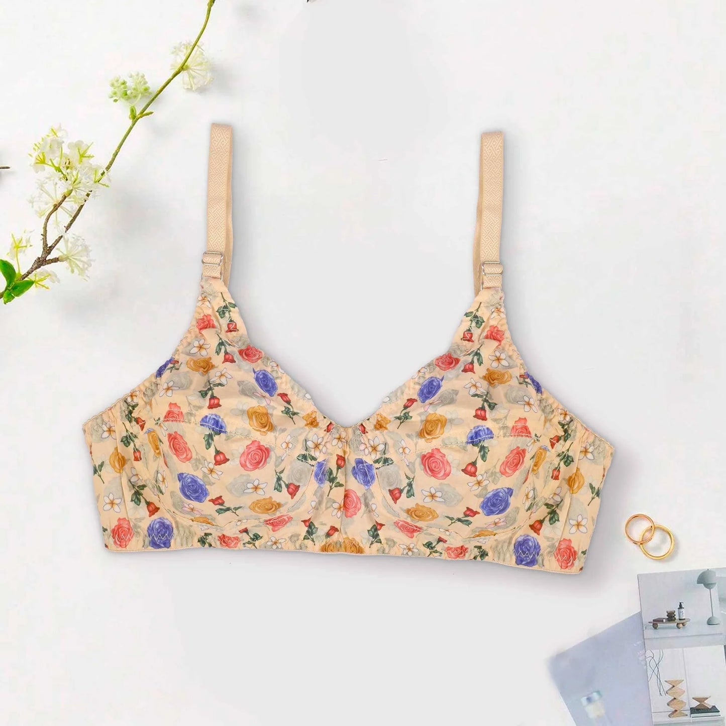 Lawn Printed Bra for Women Girls| Flower Prints Soft and Smooth Stuff Bra for Ladies| Skin Color