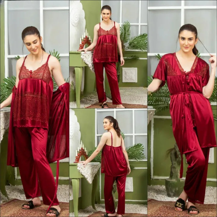 Ladies 3 Pieces Full Hot Nighty / sleepwear For Women (Gown + Inner + Panty)